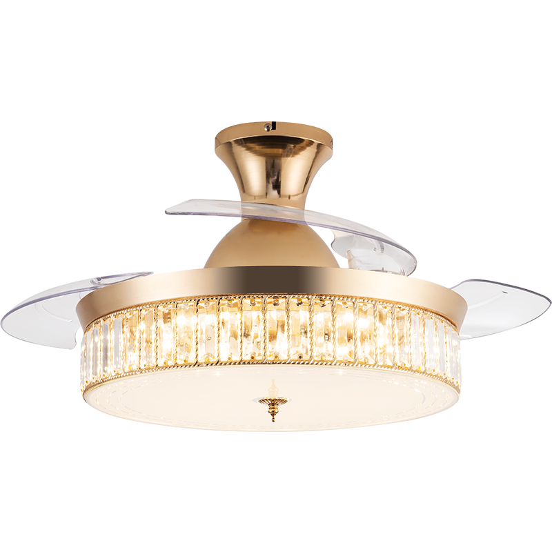 High Quality Custom Wholesale European Style 36inch/42inch Crystal Invisible Ceiling Fan With Led Light With Remote