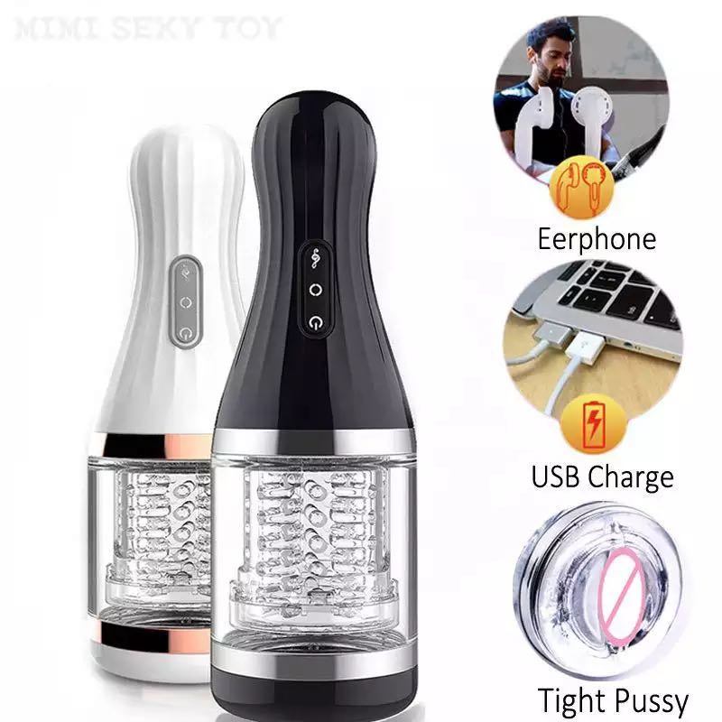 USB Voice Masturbator 360 Degree Rotate Sex Toys For Men 3D Vagina Vibrator Erotic Pussy 7 Speeds Male Masturbate Cup