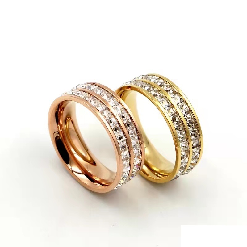 Hotsale Square CZ Diamond Single Row Double Row Finger Index Women Ring Stainless Steel Couple Wedding Ring