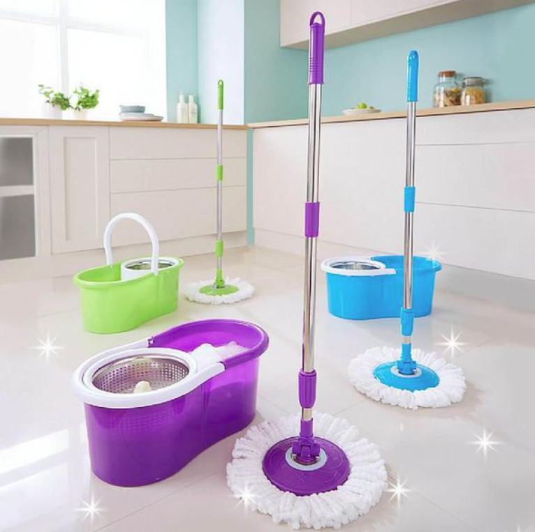 Best Selling 360 Spin Magic Mop Bathroom Set Stainless Steel round Head Mop and Bucket Set Triangle Shape with Box Packed