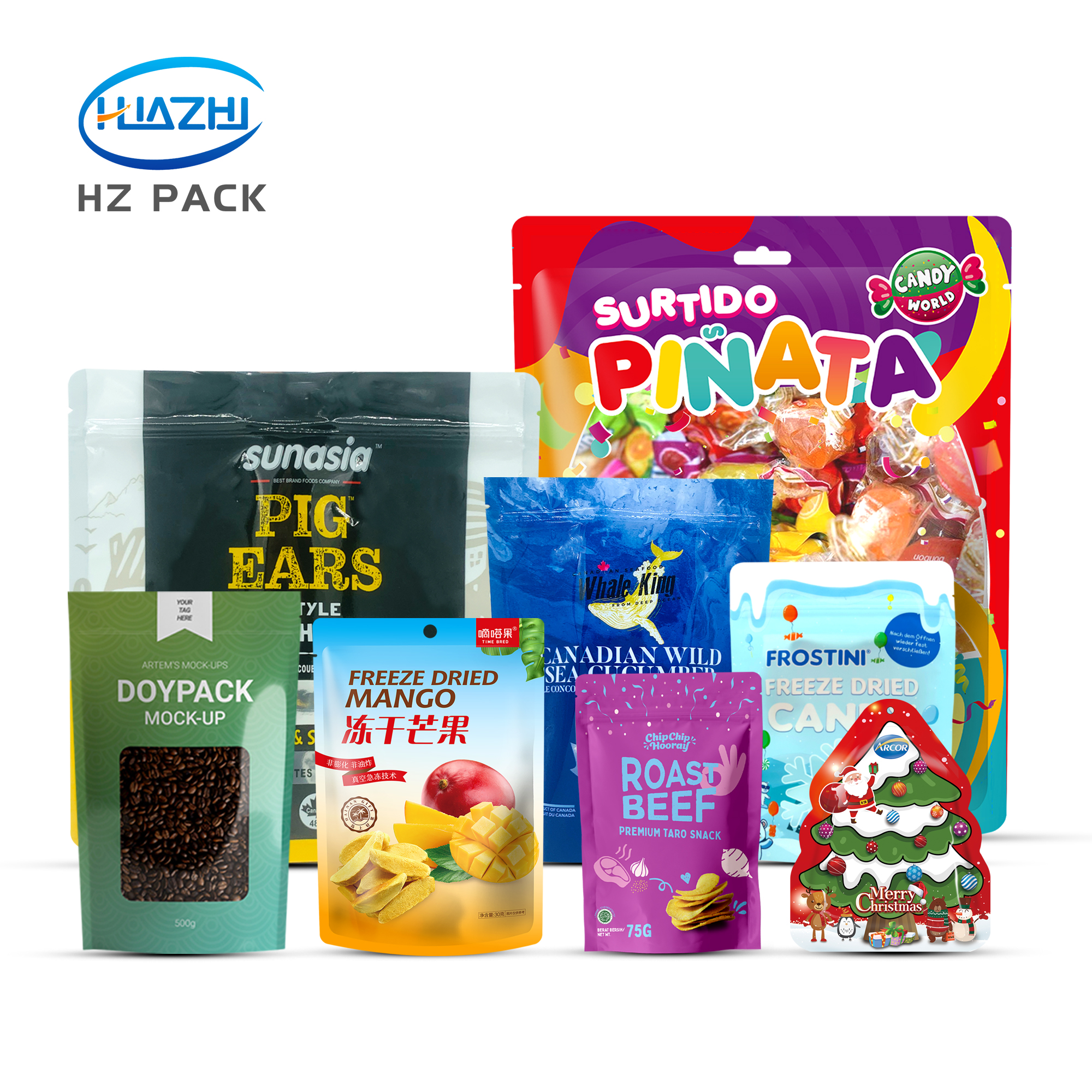 Custom LOGO Food Grade Plastic Resealable Stand Up Zipper Pouch Doypack Bag For Biscuits&Coffee&Potato Chips&Candy Packaging