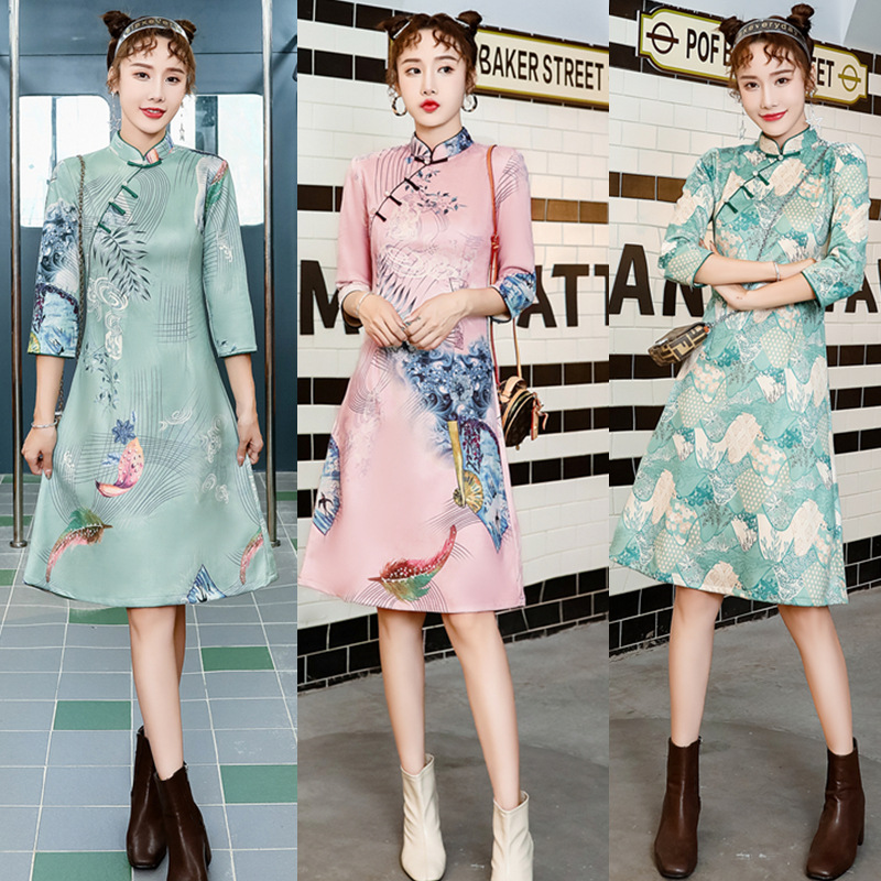 2021 Модный китайский традиционный стиль qipao зеленый розовый элегантный Чонсам для молодых девушек на весну лето