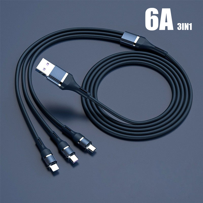 6A 100W Быстрый зарядный кабель 3 в 1 микро USB C кабель для передачи данных для iPhone 14 13 Pro Huawei Samsung и быстрой зарядки