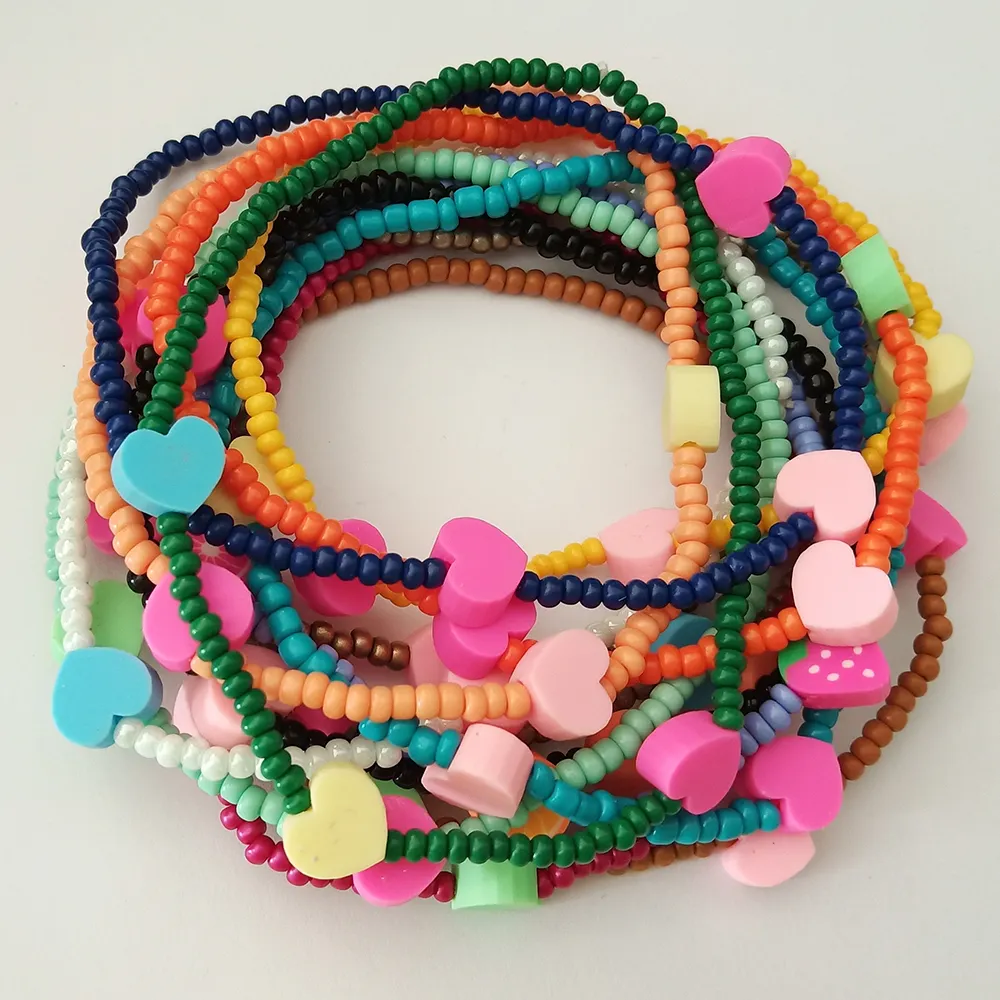 Liberty Gifts new fashion hand crafts heart shape elastic wrap bracelet bohemian girls summer wrist decoration accessories