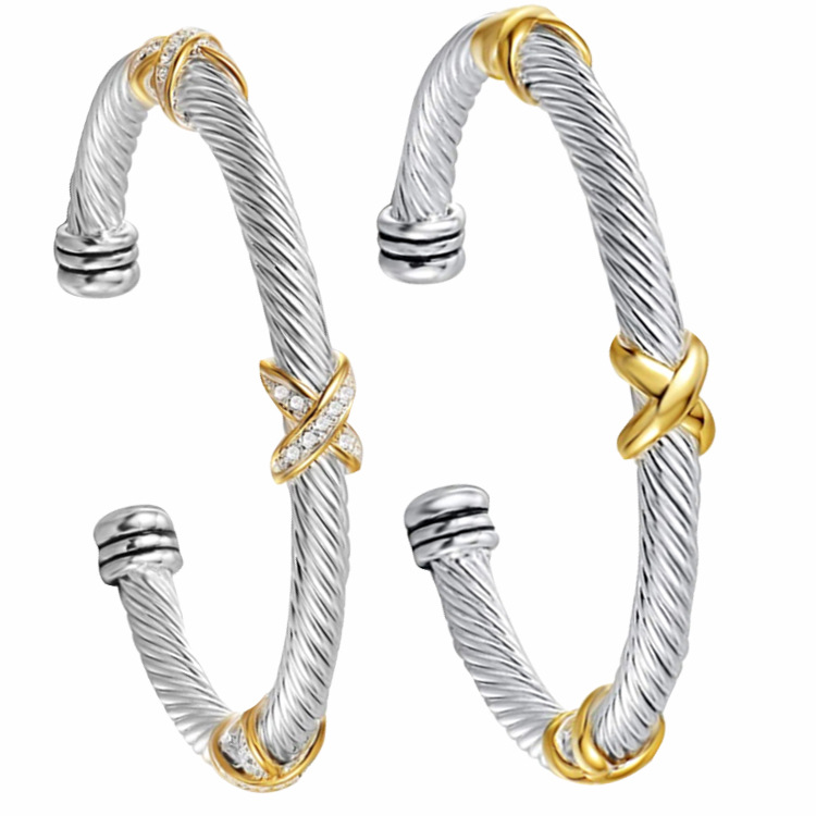 Manufacturers wholesale stainless steel bracelet Europe and the United States fashion titanium steel ladies X wire rope bracelet