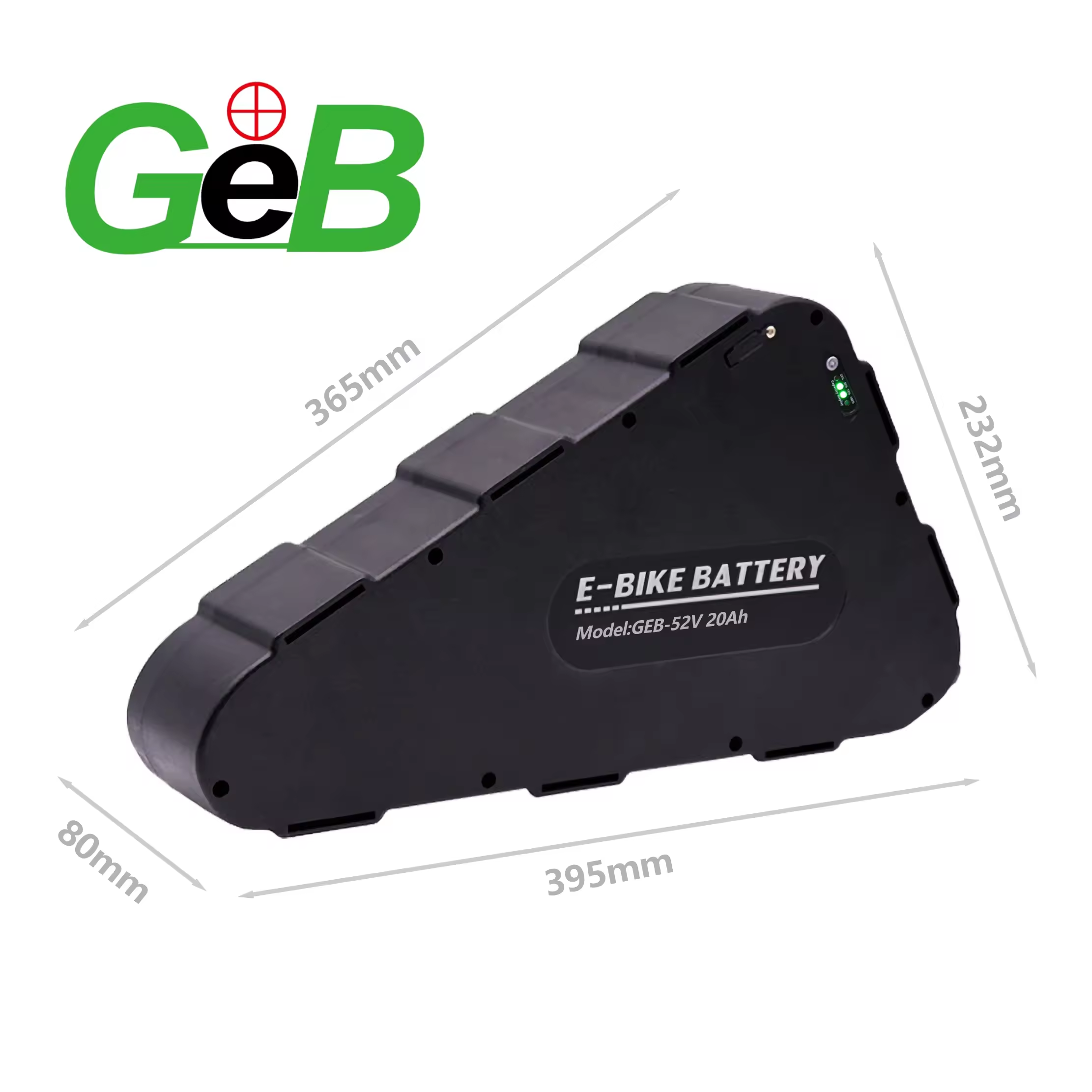 GEB customized 48V 52v 72v 20Ah 28Ah triangle lithium ebike battery pack with 50A bms 4A charger for 1500W 2000W Electric Bike