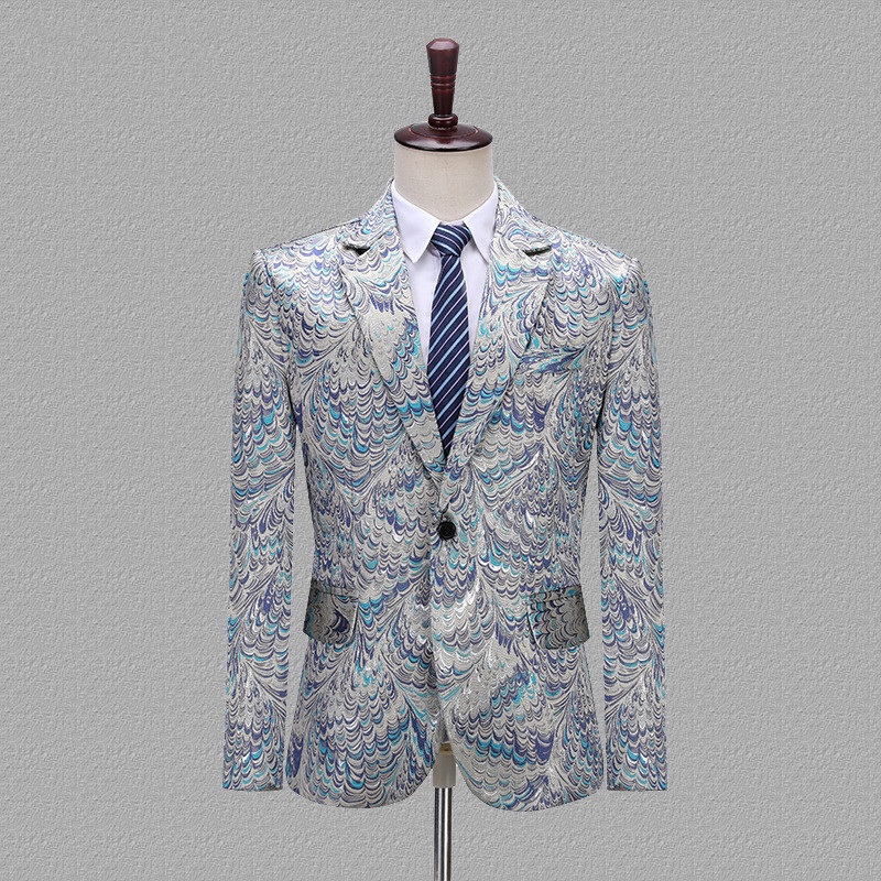 2809 Stylish Pattern 2024 Men Peacock Jacquard Formal Blazer Suit Jacket Ceremony Host Singer Stage Suits
