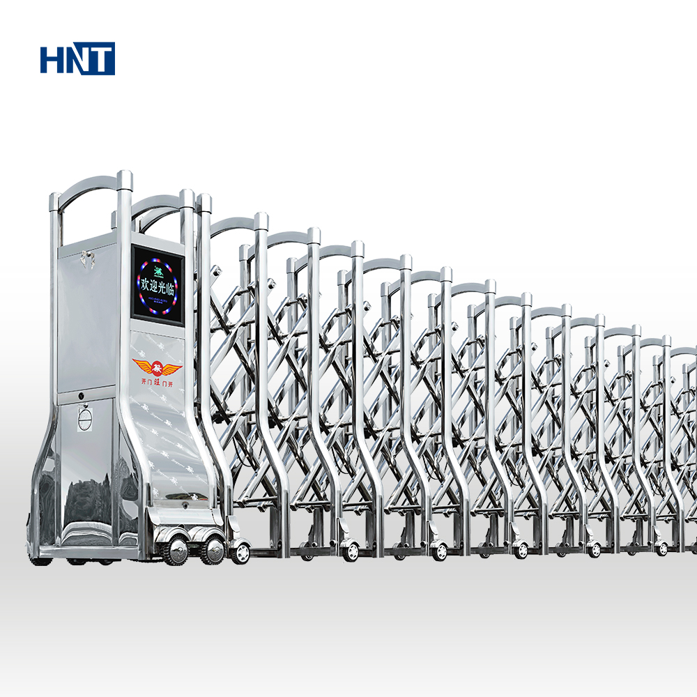 HNT Expandable School Security Stainless Steel Electric Barrier Gate Folding Telescopic Driveway Sliding Retractable Gate