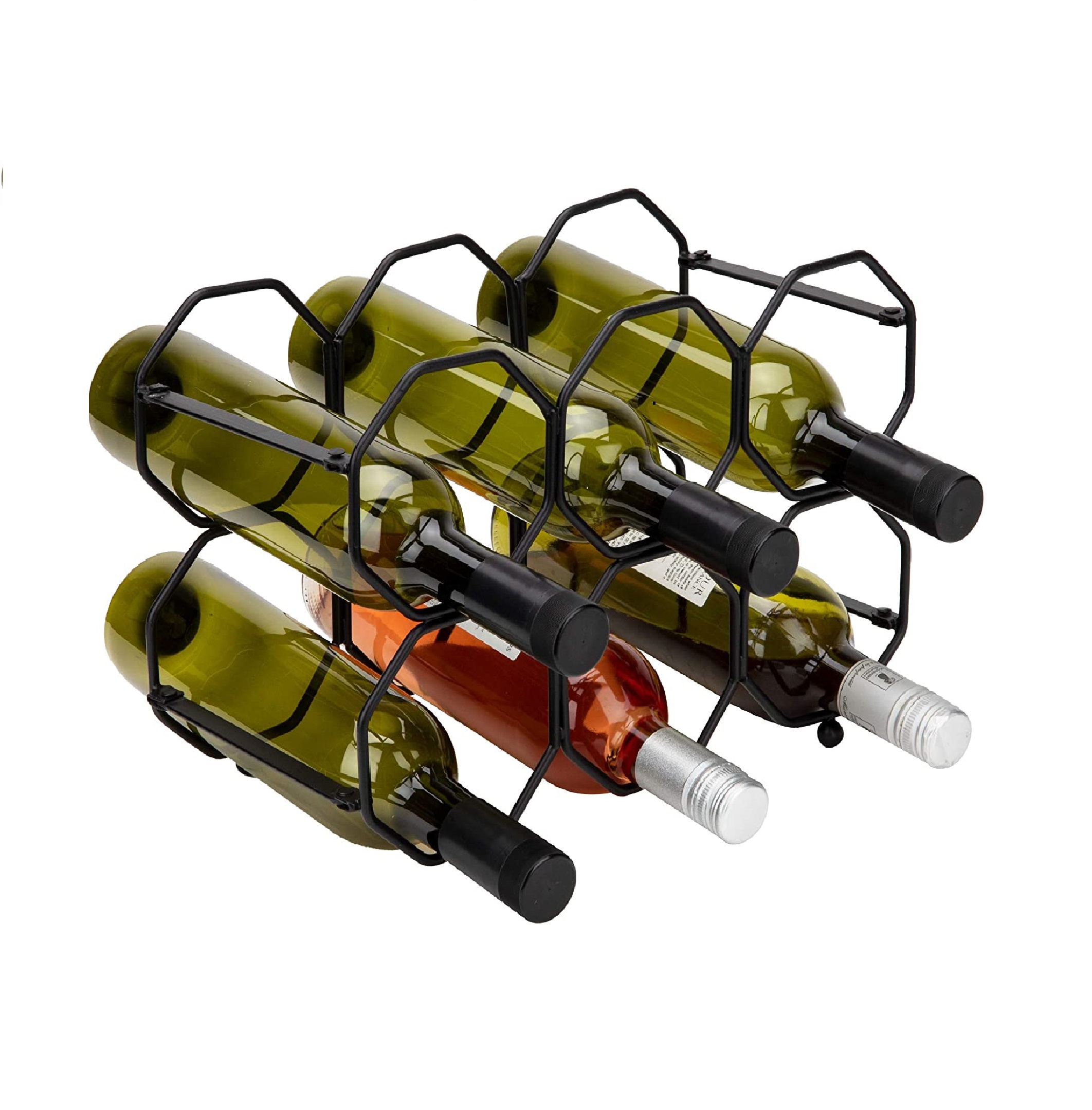 6 bottles foldable metal black wine bottle holder racks for home decor