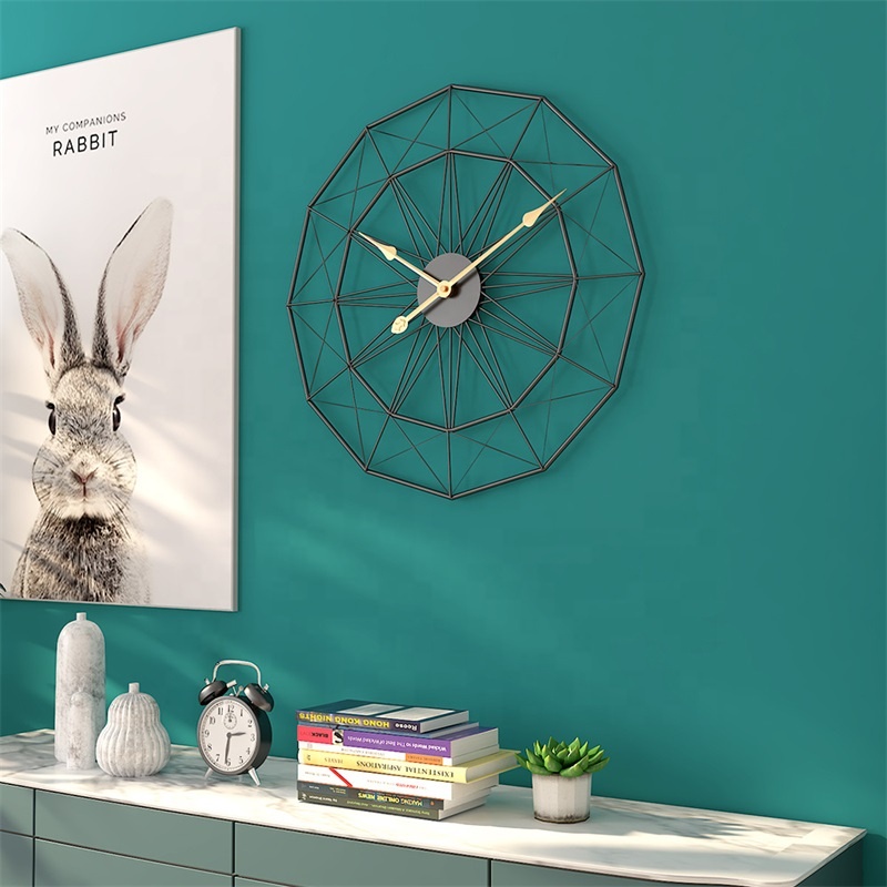 New Arrival 3D Creative Modern Luxury Retro Geometric Metal Living Room Decorational Wall Clocks