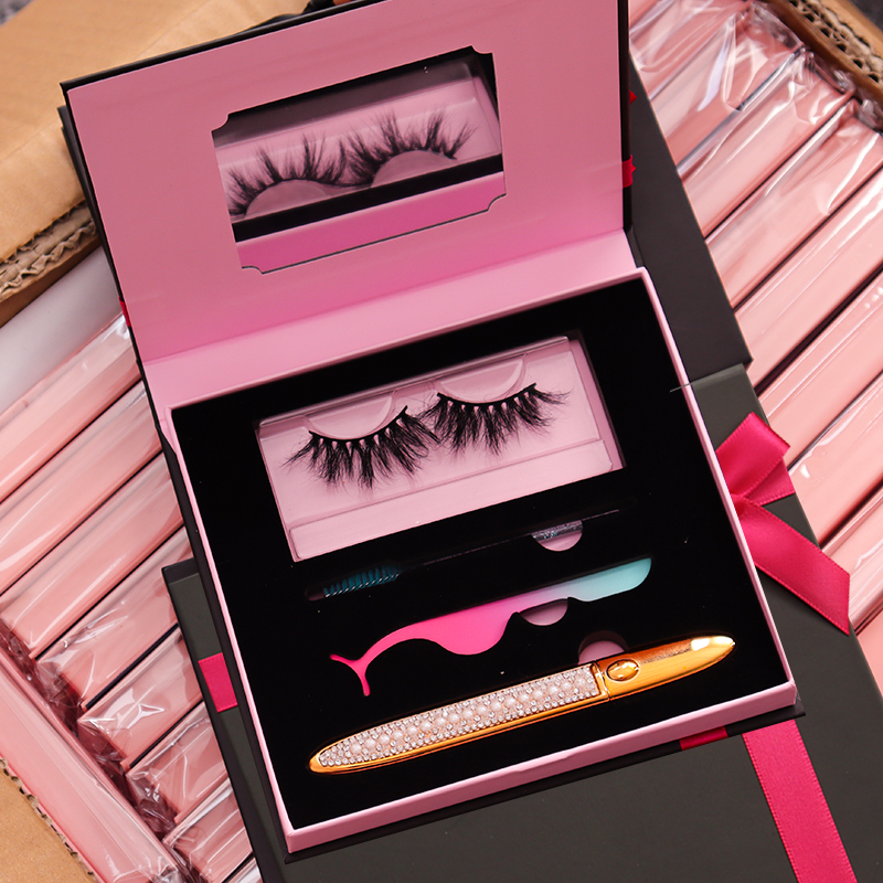 Wholesale natural mink Eyelash Vendor Customized Boxes 3d Full Strip Lashes Packaging Eye Lashesh Set With Tweezers