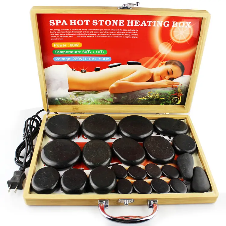 Spa Hot Massage Stone 22pcs Massage Stone With Aluminum Heating Box Heat Massage Kit Basalt Energy Stones