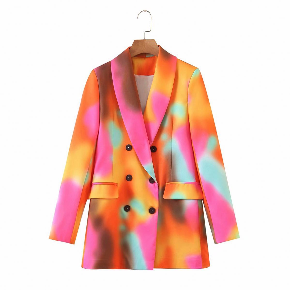 D&M Womens Tie Dye Print Double Breasted Business Blazer Ladies Suits