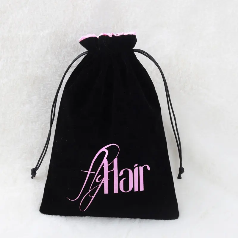 Custom Velvet Satin Lining Hair Bag Big Gift Bag  Velvet Bags For Wigs