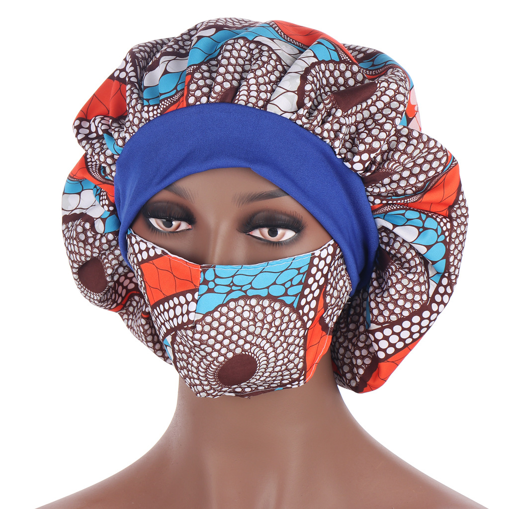 Turban Hat African Pattern Multicolor Night Cap Fashion Mask Hat Set Turban Hat Ladies Hood
