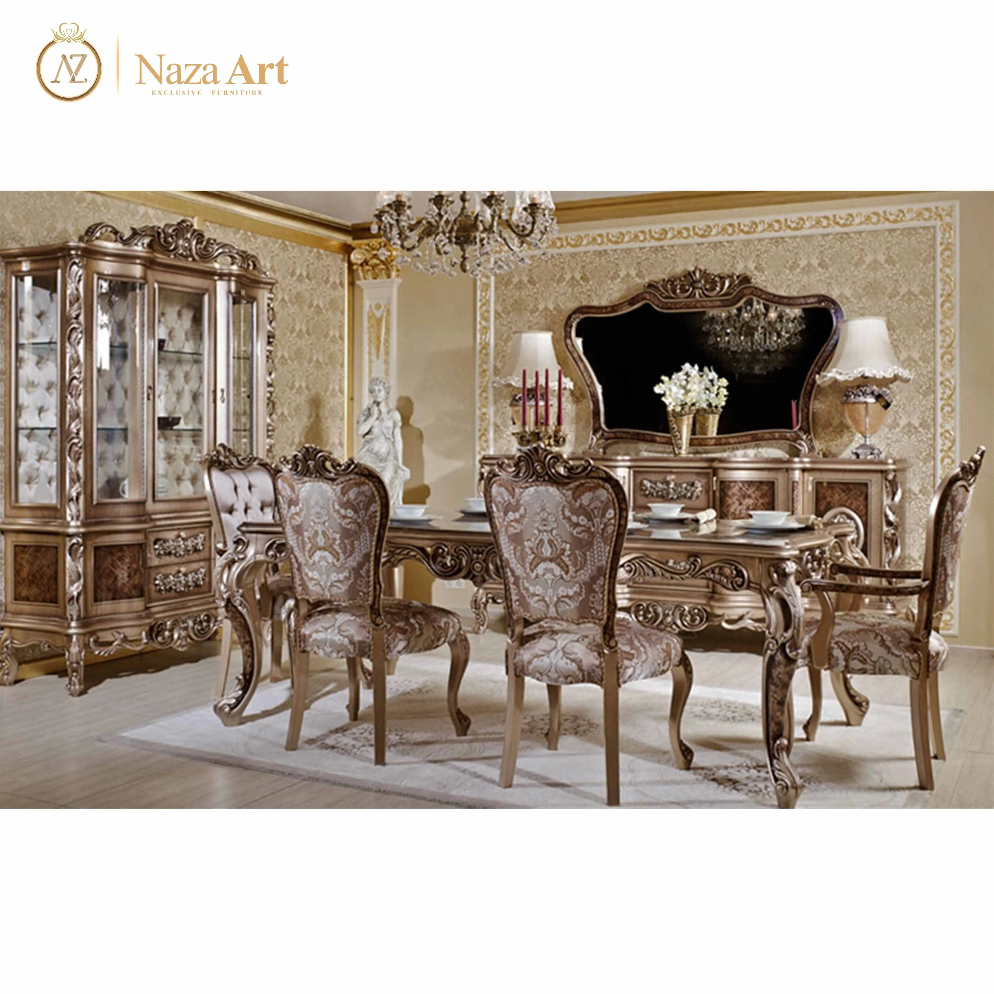 Luxury dining room furniture set made from solid wood baroque dining table sets