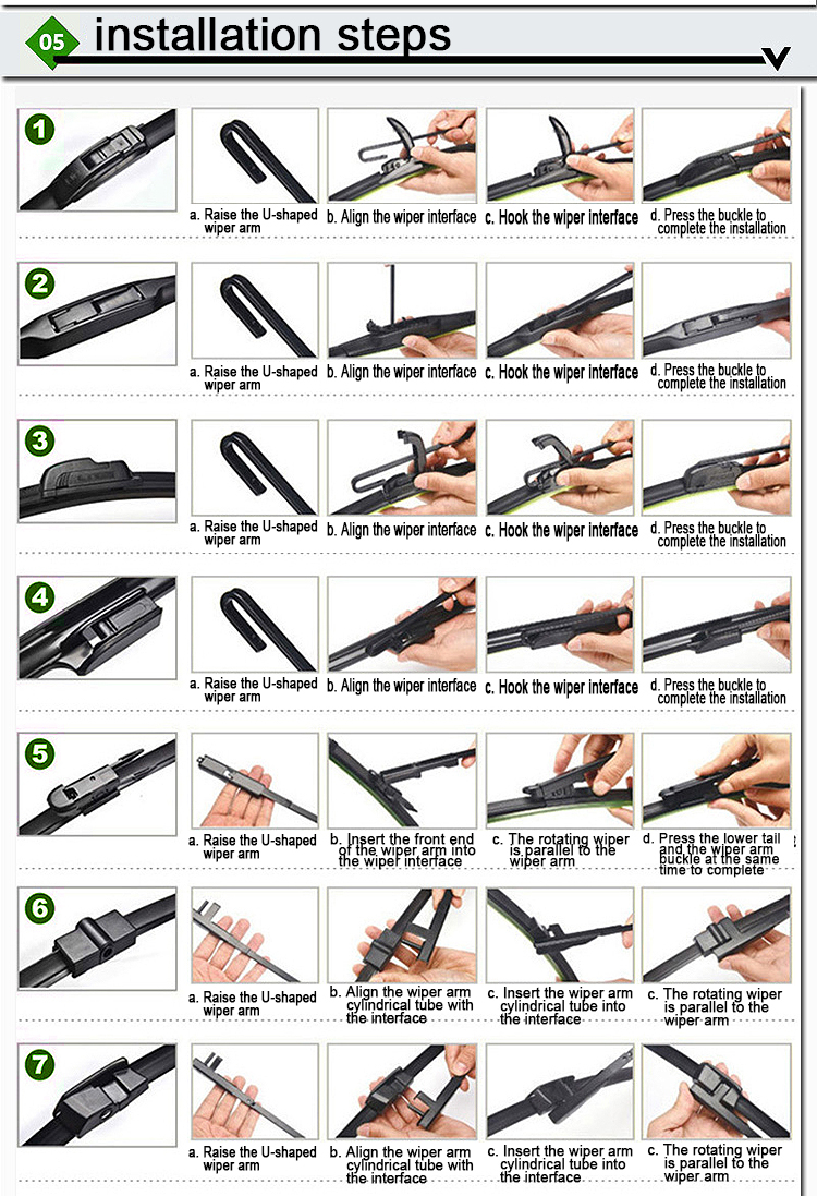 Factory high quality multifunctional highly clean windshield 95% car wiper blade rubber strip wipers for 95% car model