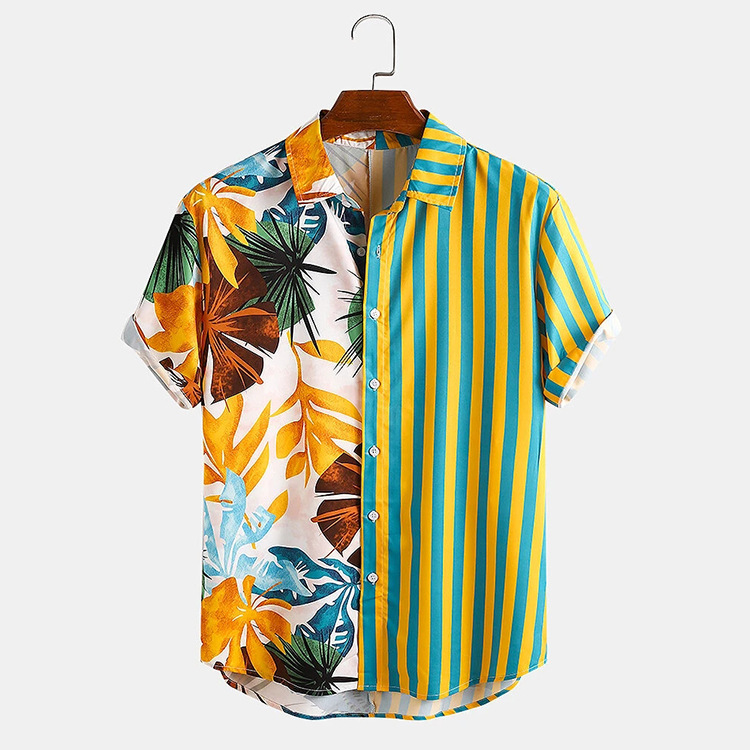 IHJ3741 Mens clothing new 2021 summer men's stylish casual striped printed short-sleeved shirts