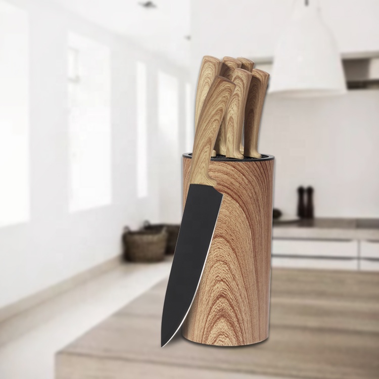 Hot popular non-stick coating kitchen knife set stainless steel with decorative kitchen knife hollow handle