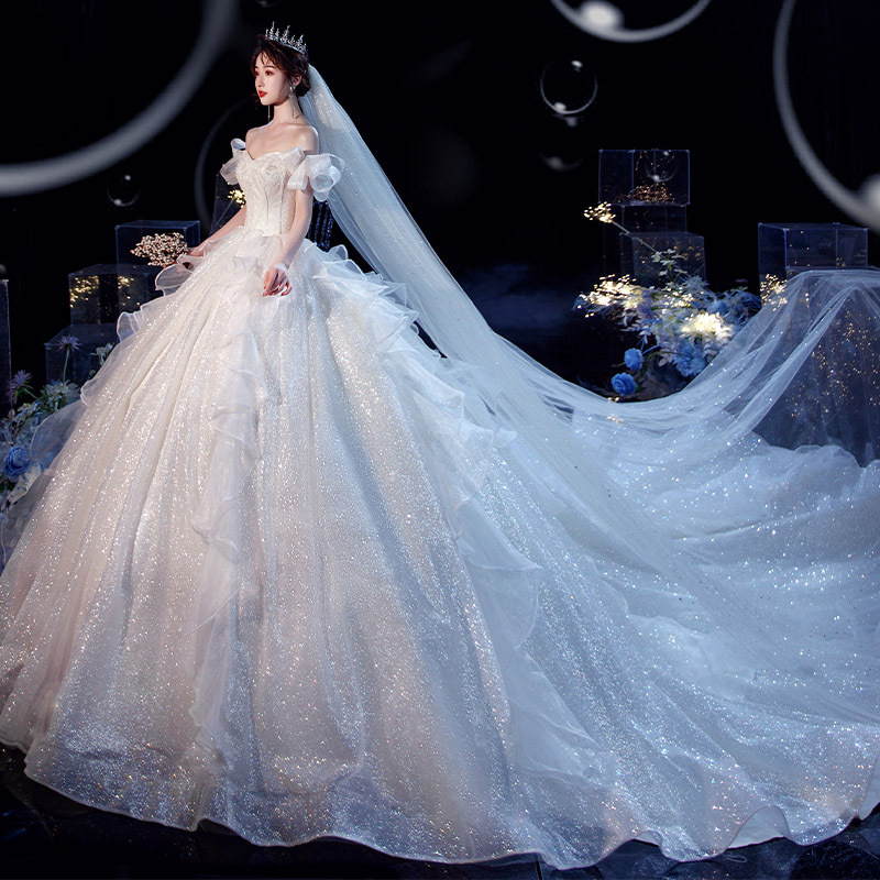S470 High quality new fashion hot sale Temperament main bride big tail fairy starry wedding dress bridal gowns