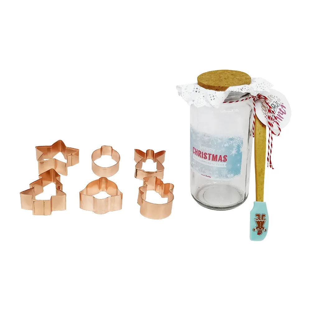 High quality stainless steel rose gold funny design cookie cutter set with sealed jar for Christmas