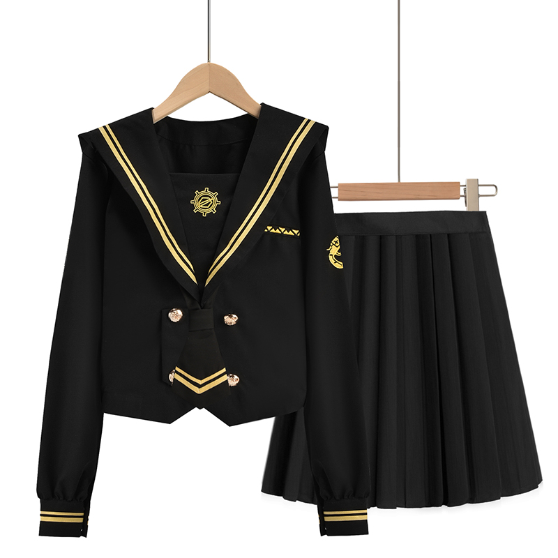 Hot Selling Japanese School Girls Uniform Black Long Sleeve Sailor Suit Skirt JK cosplay costume