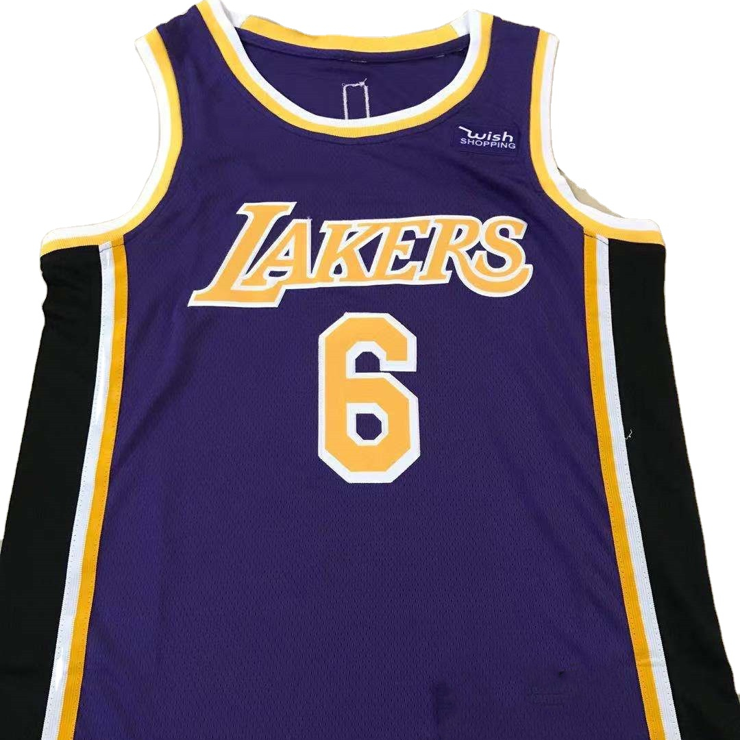 New Laker s James No. 6 purple high quality embroidered basketball jersey with comfortable loose warm-up practice jersey