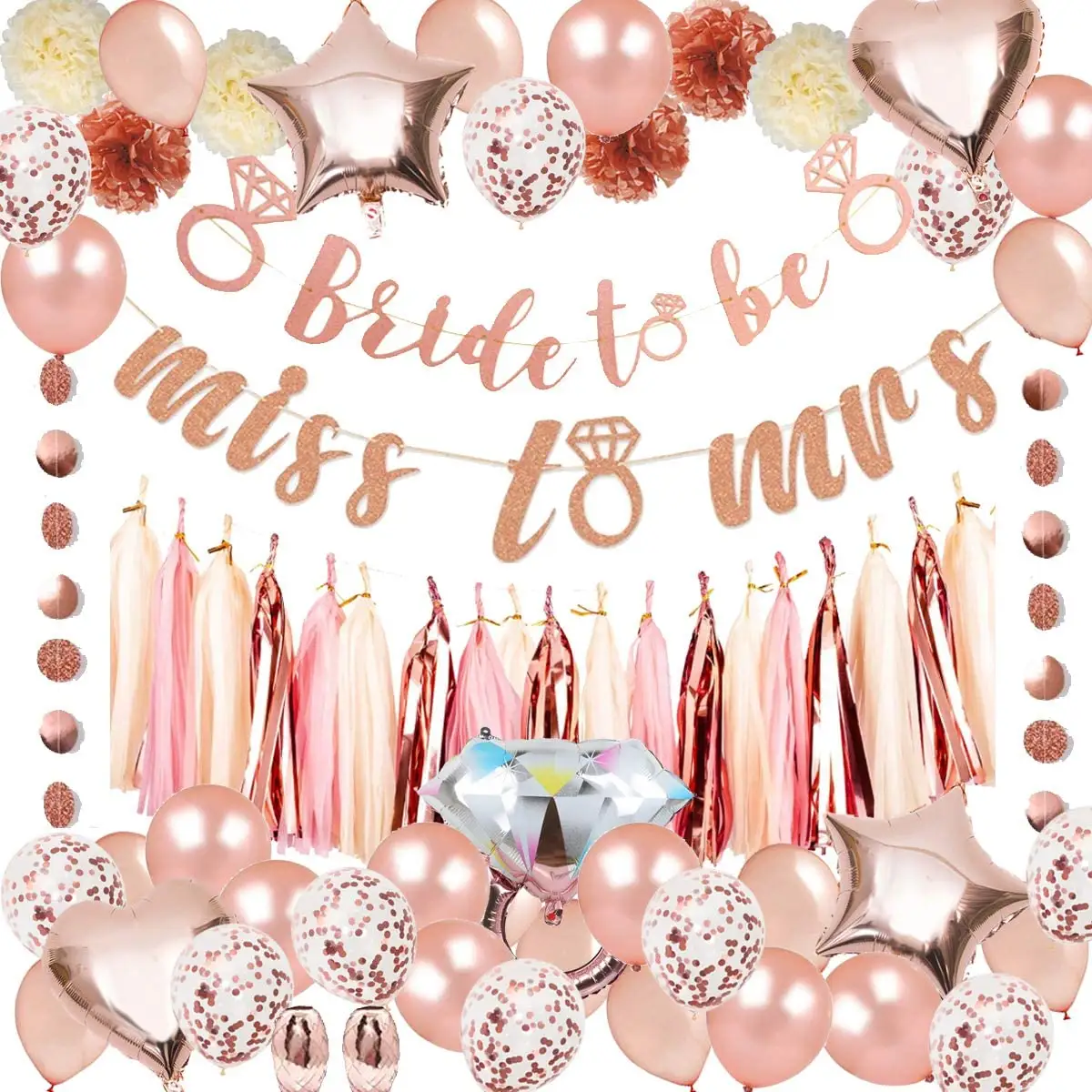 Amazon Hot Sell Rose Gold Bride To Be Miss To Mrs Banner Balloons Decorations Bridal Shower Bachelor Party Supplies