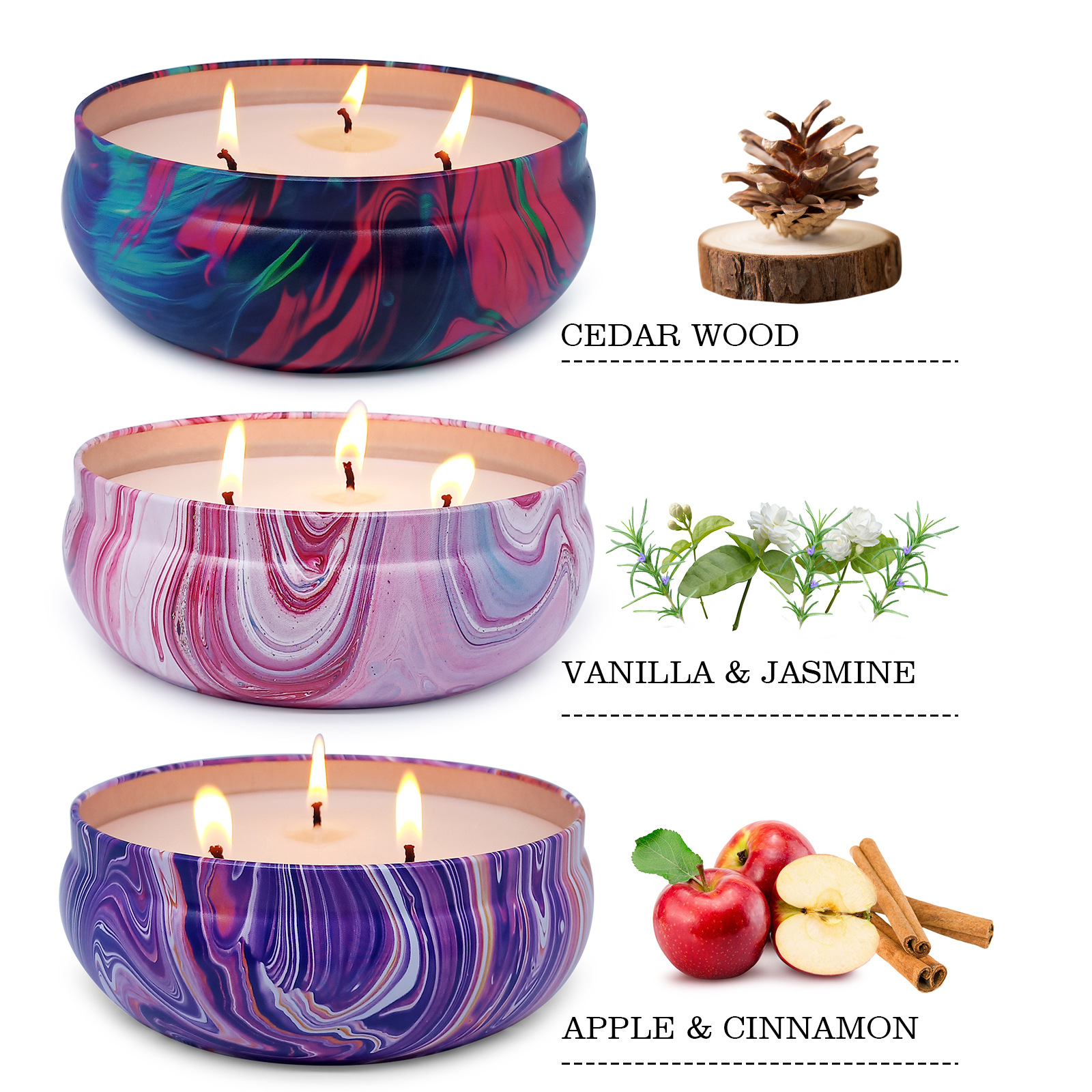 3 Wick Scented Candles Gift Set Aromatherapy Natural Soy Wax in Portable Travel Tin