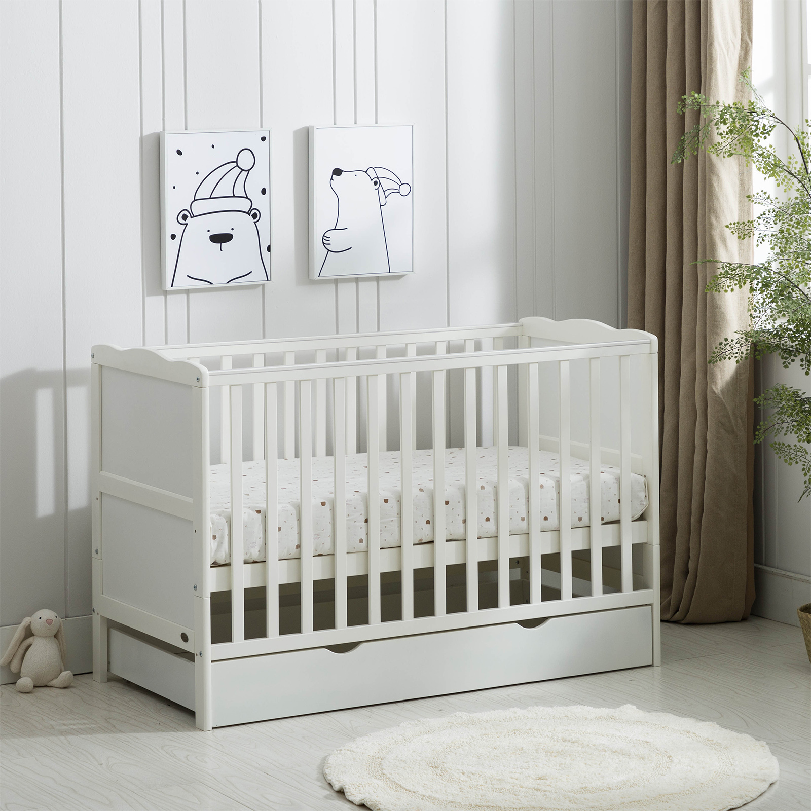 Inweto Pragmatistic Comfortable Sedona Solid Wooden Baby Cot with Large Drawer Perfect for Baby Sleeping and Storage White