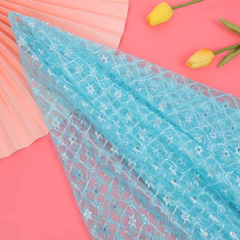 Manufacturers sell nylon blend polyester thin silver  fashion lace fabric
