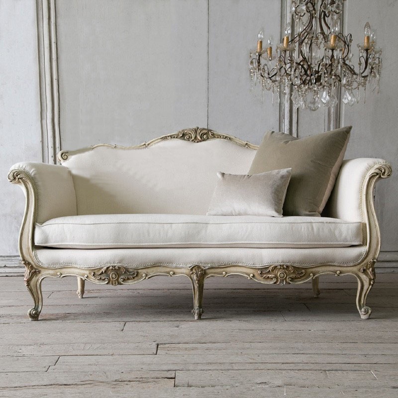 French style living room high-end fashion solid wood carved antique three-person sofa custom furniture