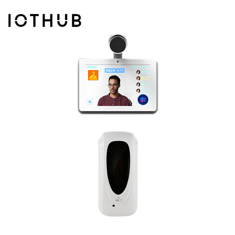 IOTHUB с функцией распознавания лиц 10,1 дюймов измерения температуры скрининг киоск с антисептик для рук с дозатором стенд