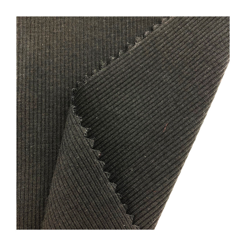 Комфортный на ощупь эластичная трикотажная ткань 260gsm 2*2 92% вискоза 8% спандекс окрашенная Репсовая ткань из хлопка с полиэстером с плоским дном для одежды