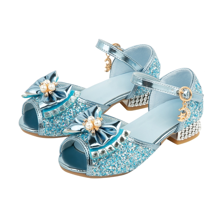 Latest Design Multi Color Bow Sequin Small Heels Kids Girl Princess Shoes for Summer