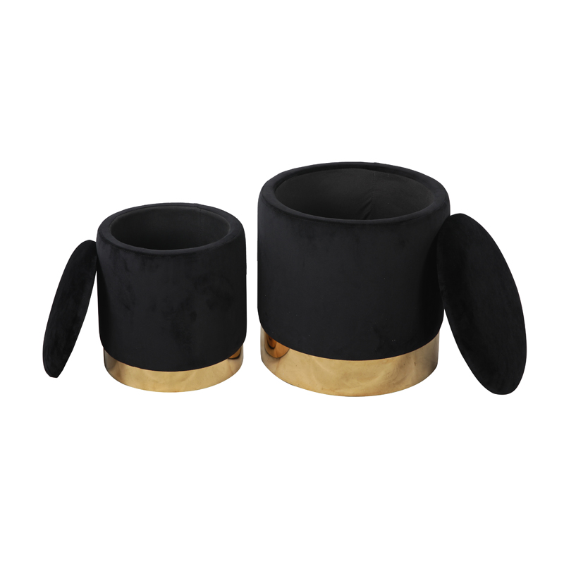 Modern living room furniture fabric gold side velvet Ottoman stool with storage