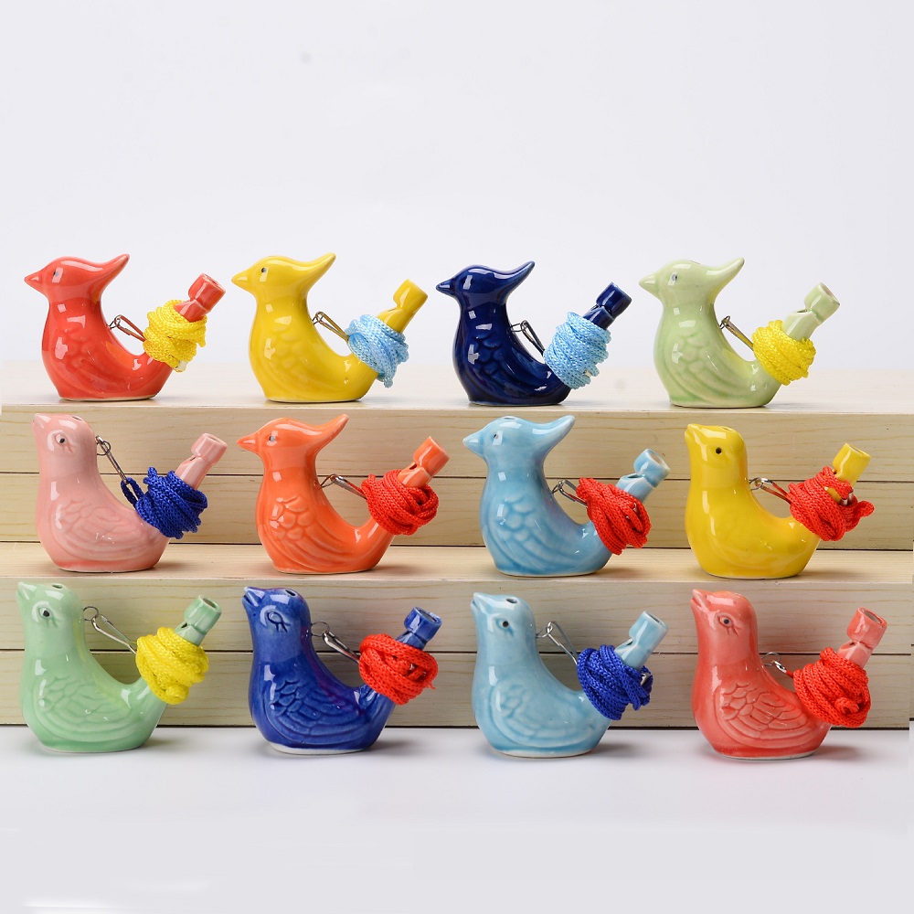 Kids Bath Toys Bird Water Whistle Music Ceramic Birds Shaped Decoration Whistle Traditional Handicraft with Lanyard