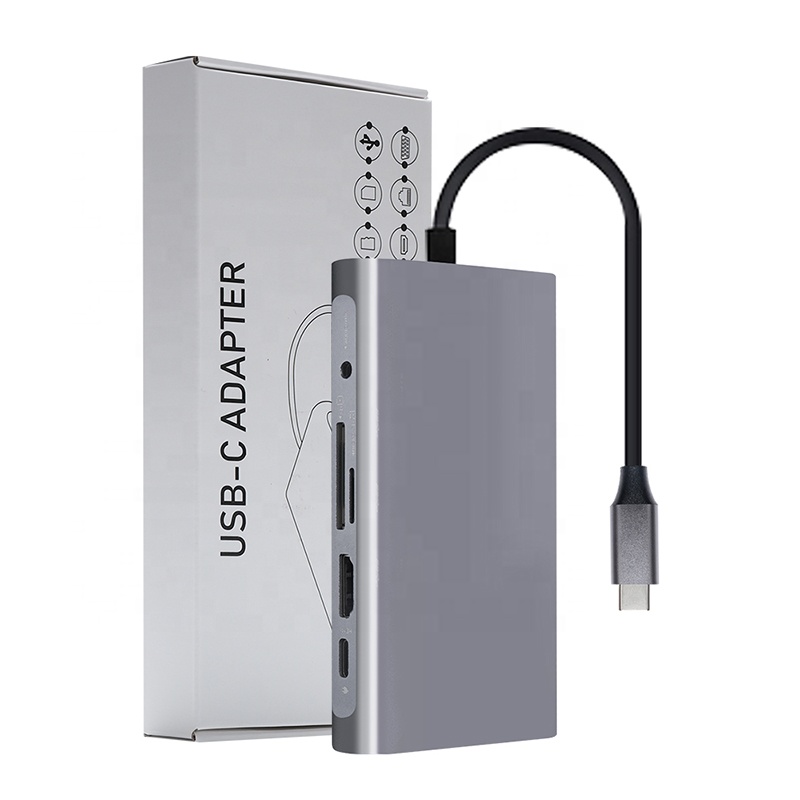 USB-концентратор 3,0, 10 портов, USB Type-c на USB 3,0, PD HDMI, VGA, LAN, TF, SD, AV, алюминий, 10 в 1, USB-концентратор 3,0