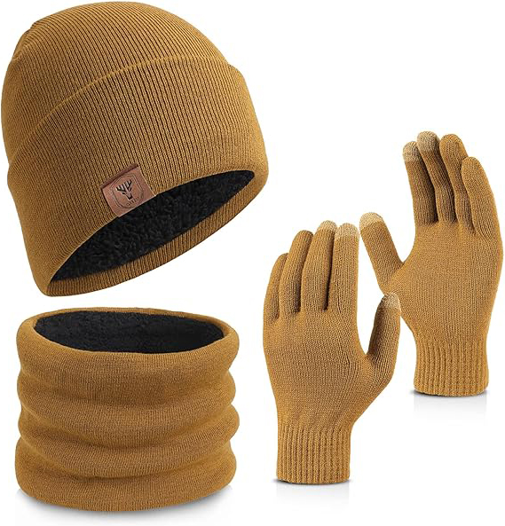 Ozero Wholesale New Style Adults Winter Trendy Plush Knitted Hats With Gloves and Scarf 3-piece Set