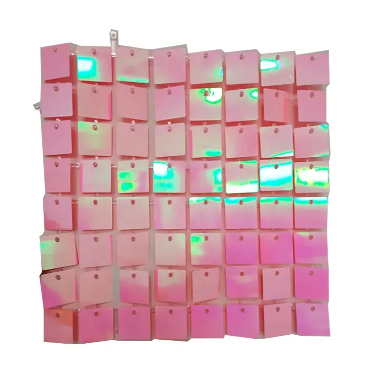 China Grating grid panel wedding backdrop decoration Iridescent light pink sequin panel shimmer wall