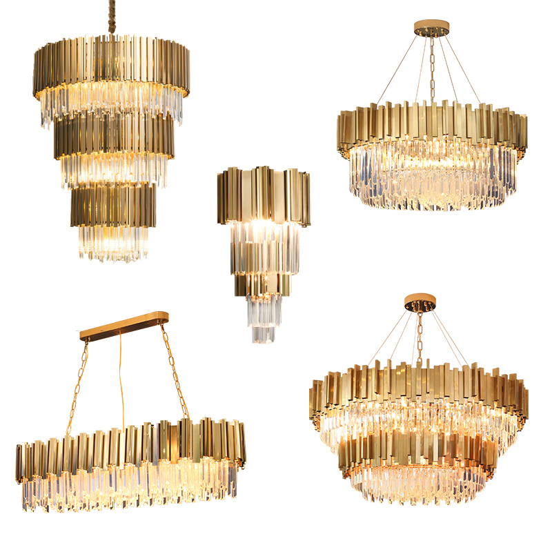 Living room dining kitchen metal lamp modern pendant lighting gold crystal chandelier luxury