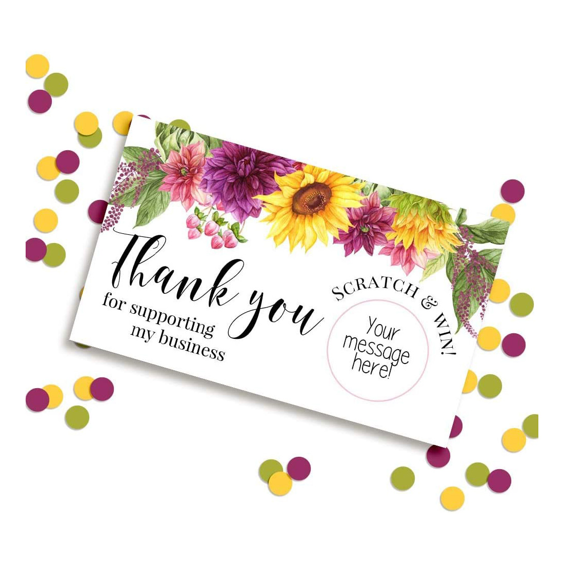 20Pcs Sunflowers Dahlias Floral Scratch Single Sided Insert Scratch Off Card Printing with Stickers for Small Businesses Custom