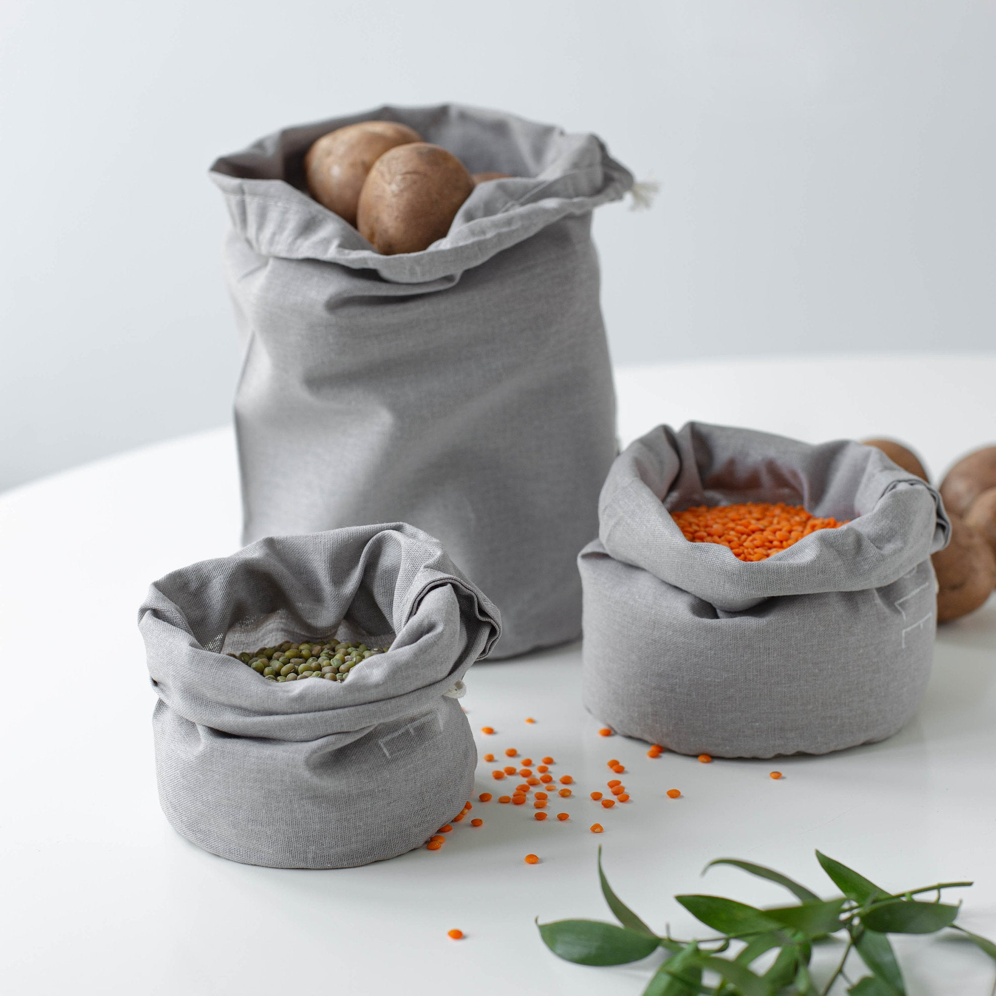 Экологичные кухонные мешки на шнурке для хранения, Многоразовые Пакеты для продуктов с круглым дном, хлопчатобумажные тканевые Сумки на шнурке