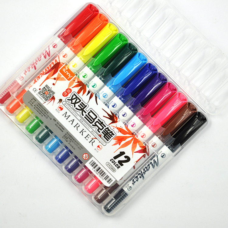 SUNNY 12 colors double side professional permanent art markers set for artist toddlers Kids Children drawing painting