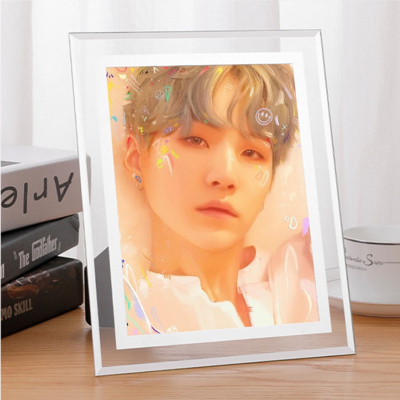 Hot Selling Kpop Bts Merchandise 7 Inch Crystal Glass Photo Frame Bts Photo Frame With Photo