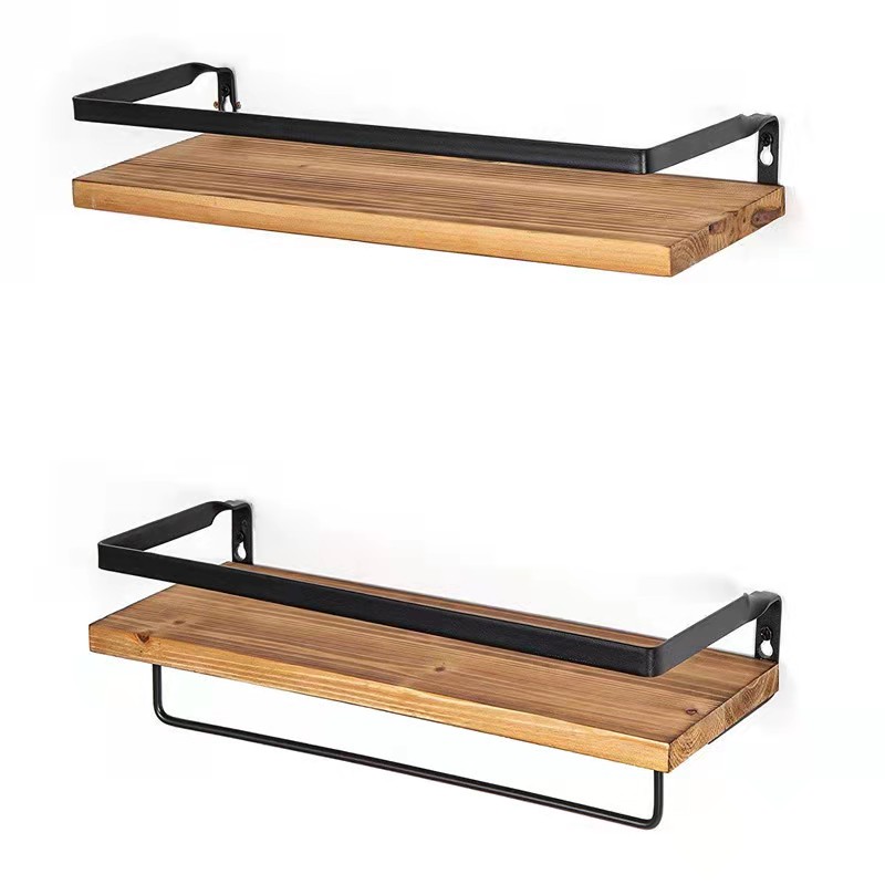 Set of 2 Kitchen Bathroom Wall Mounted Floating Storage wood Shelves