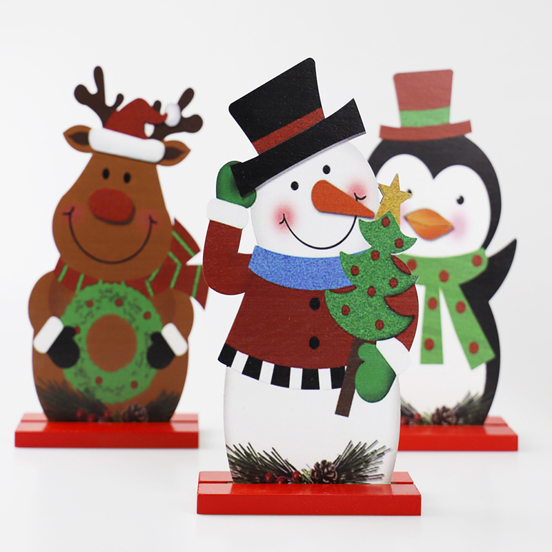 Wooden Christmas Ornament Table Decoration Santa Snowman Crafts Christmas Home Decor Product Party Supplies Kids Favor Gift