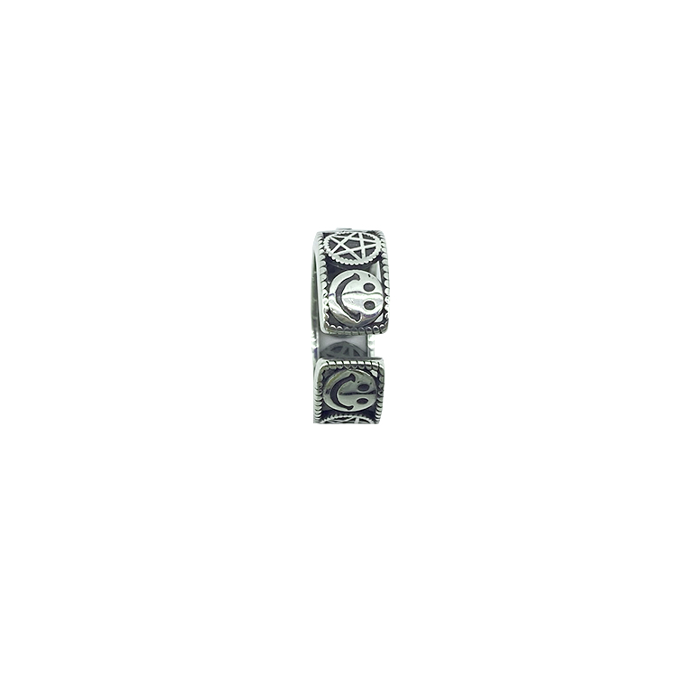 happy face ring Pentagram Smiley Star Adjustable Open Ring S925 Sterling Silver Vintage Jewelry for Unisex Gift Silver Ring