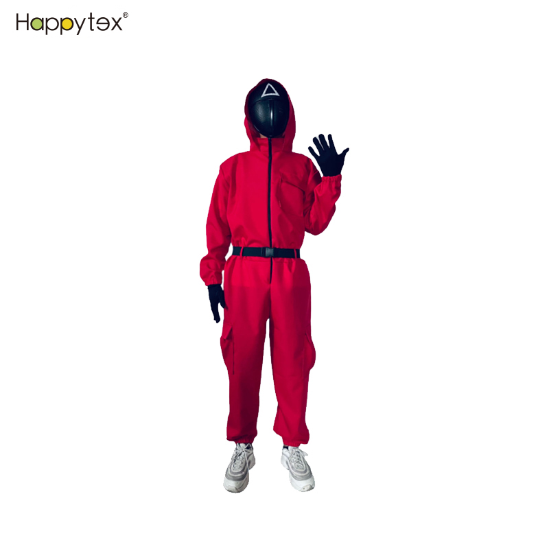 2021 Amazon Hot Sale Halloween Squidgame Cos Clothing Squid Game Costume Carnival With Belt Mask Red Jumpsuit