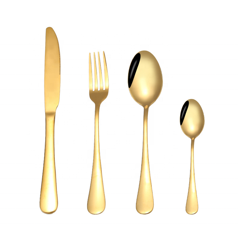 Wholesale custom stainless steel mirror polished titanium plated gold cutlery set for restaurant cutlery